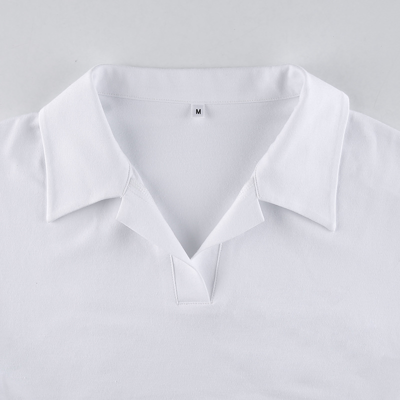 new fashion small flying sleeve lapel solid color sexy short-sleeved T-shirt NSLQ62333