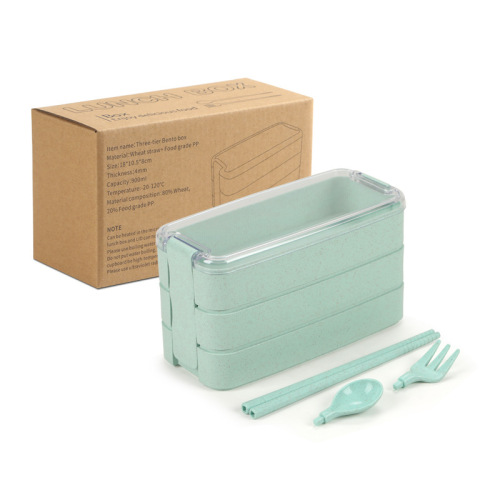 Japanese-style wheat straw three-layer lunch box for office workers and students, microwave-safe bento box, large capacity divided fast food container