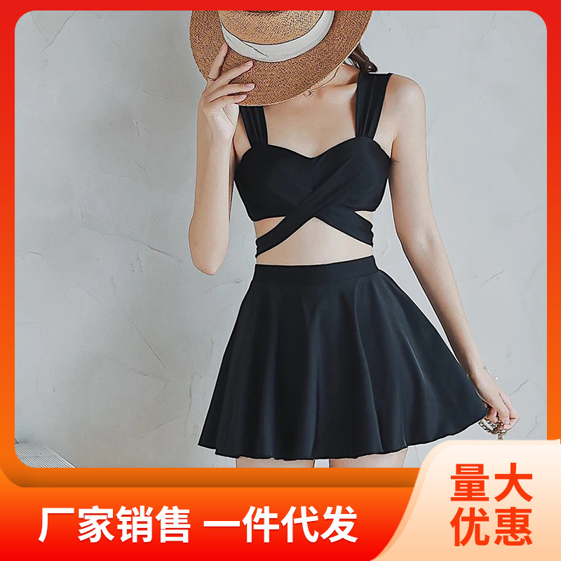 Cross-border Special for Split Skirt Swimsuit Women's Chest Strap Backless Slimming High Waist Belly Covering Hot Spring Swimsuit Women