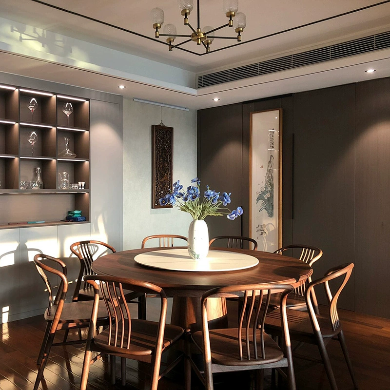 Suo Mao круглый обеденный стол из черного ореха, новый домашний обеденный стол в китайском стиле, круглый стол из цельного дерева, простой круглый обеденный стол и комбинация стульев