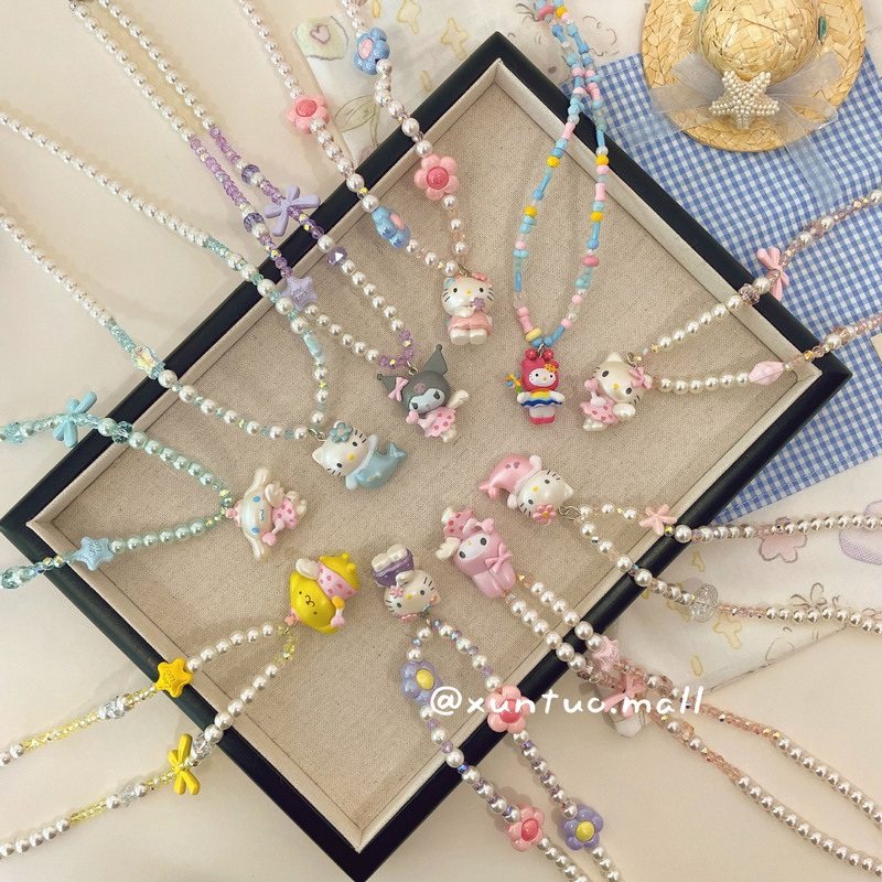 Children's Cute Cartoon Sanrio Kt Cat Necklace, Girly Style Sweet Clavicle Chain, Crystal Beaded Pearl Accessories Children's Cute Cartoon Sanrio Kt Cat Necklace, Girly Style Sweet Clavicle Chain, Crystal Beaded Pearl Accessories