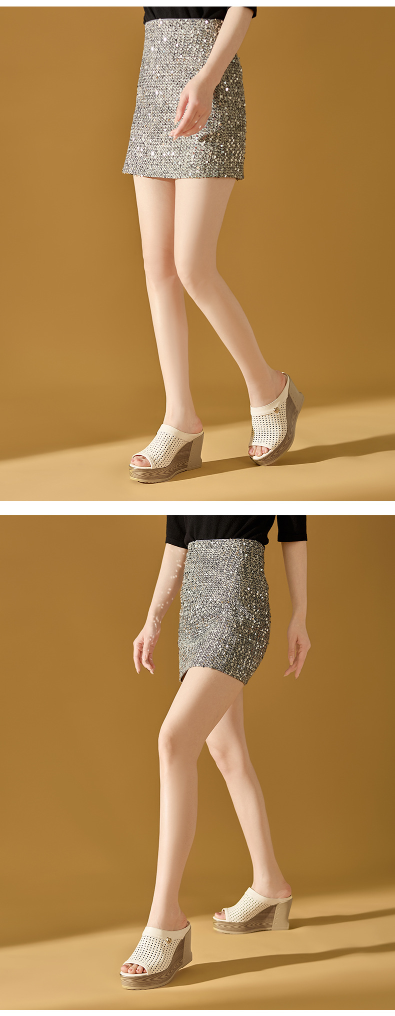 Sandal hở mũi nữ gót nêm đan thoáng mát — màu be, màu đen chi tiết 6