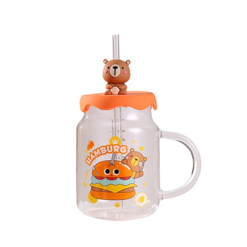Creativo de dibujos animados personalizado animal paja vidrio con taza de regalo de escala taza de alto aspecto lindo