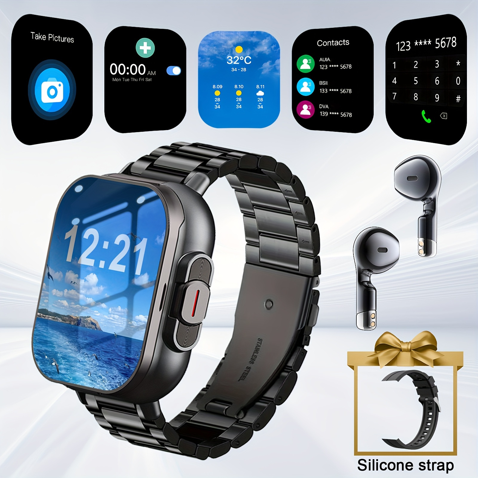 temu クロスボーダー人気スポーツ アウトドア スマートウォッチ D8 ツーインワン TWS Bluetooth 通話心拍数スポーツ睡眠