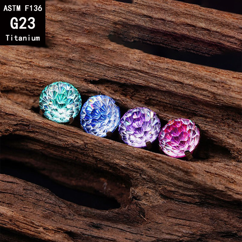 F136 Titanium Alloy Fireworks Cut Zircon Round Bottom Earrings Gradient Bowl Bottom Ear Bone Nails Lip Nails Body Piercing Jewelry detail image 10