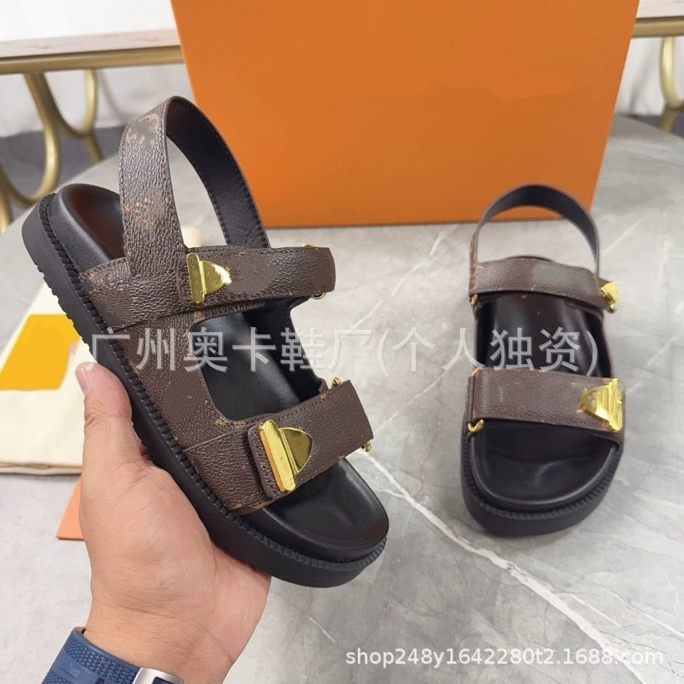 Европейские и американские пляжные сандалии на платформе с открытым носком, на липучке, плоские, на толстой подошве, летние, 2025 года, повседневные, в римском стиле