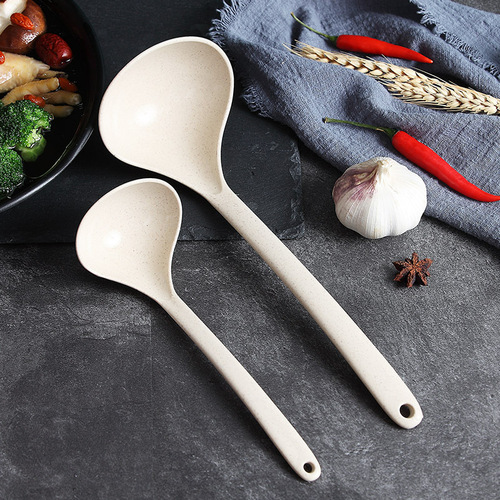Korean long-handled soup spoon, wheat straw household soup porridge spoon, kitchen high temperature resistant and anti-scalding large bibimbap spoon