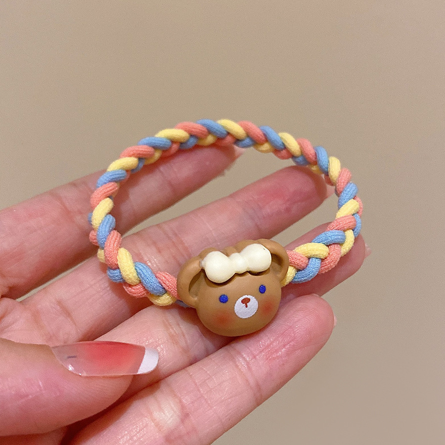 Cute rabbit bear head rope rubber band ins woven high elastic hair band hair rope Mori women's new ponytail tie