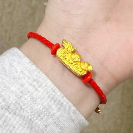 Hiekkakultainen apina-lohikäärme-hiiri-lohikäärmevene-kolmi-yhdessä-läpireikäinen horoskooppi lohikäärme punainen köysirannekoru pariskunnalle, pitkäaikainen haalistumaton_voghion.com