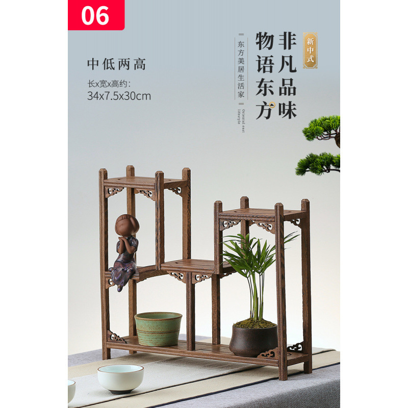 实木茶具架鸡翅木小博古架摆件 红木多宝格阁紫砂壶架子奇石底座|undefined