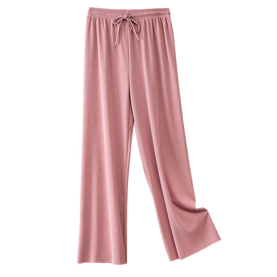 Ice Silk Wide Leg Pants Women's Summer 2024 New High Waist Dosing Loose Slimming Straight Black Casual Pants