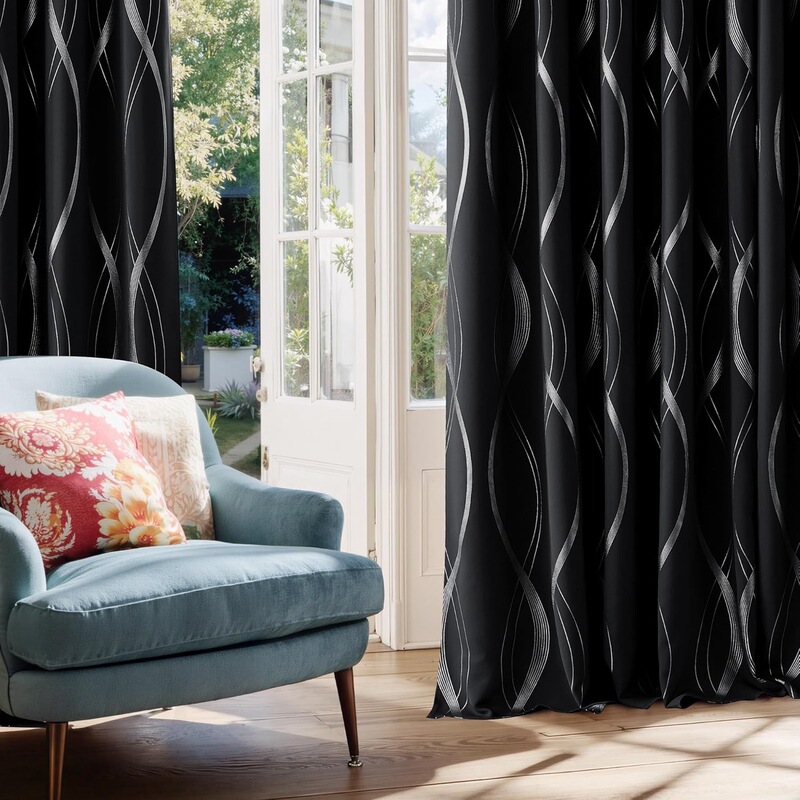 Simple wavy black blackout pattern curtains for bedroom, living room, and balcony, insulated, direct factory sales, blackout curtains