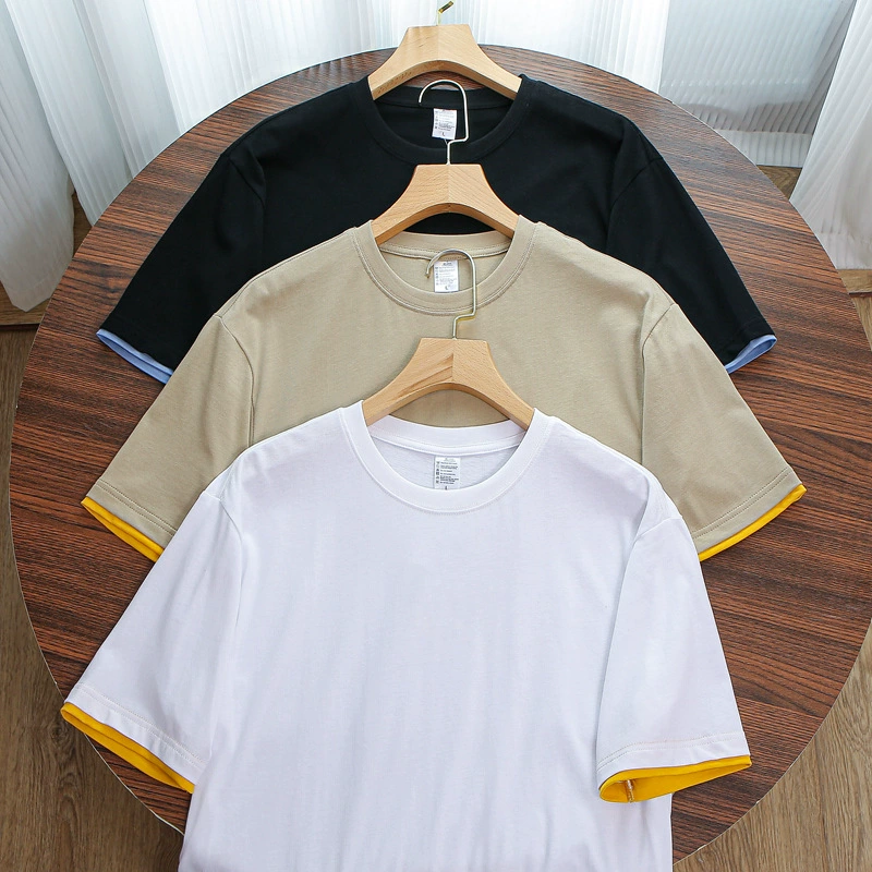 220 г поддельные два круглых шеи! Эластичный приятный для кожи 100% хлопок! Кабинет 300 + летняя мужская футболка с коротким рукавом и шитьем