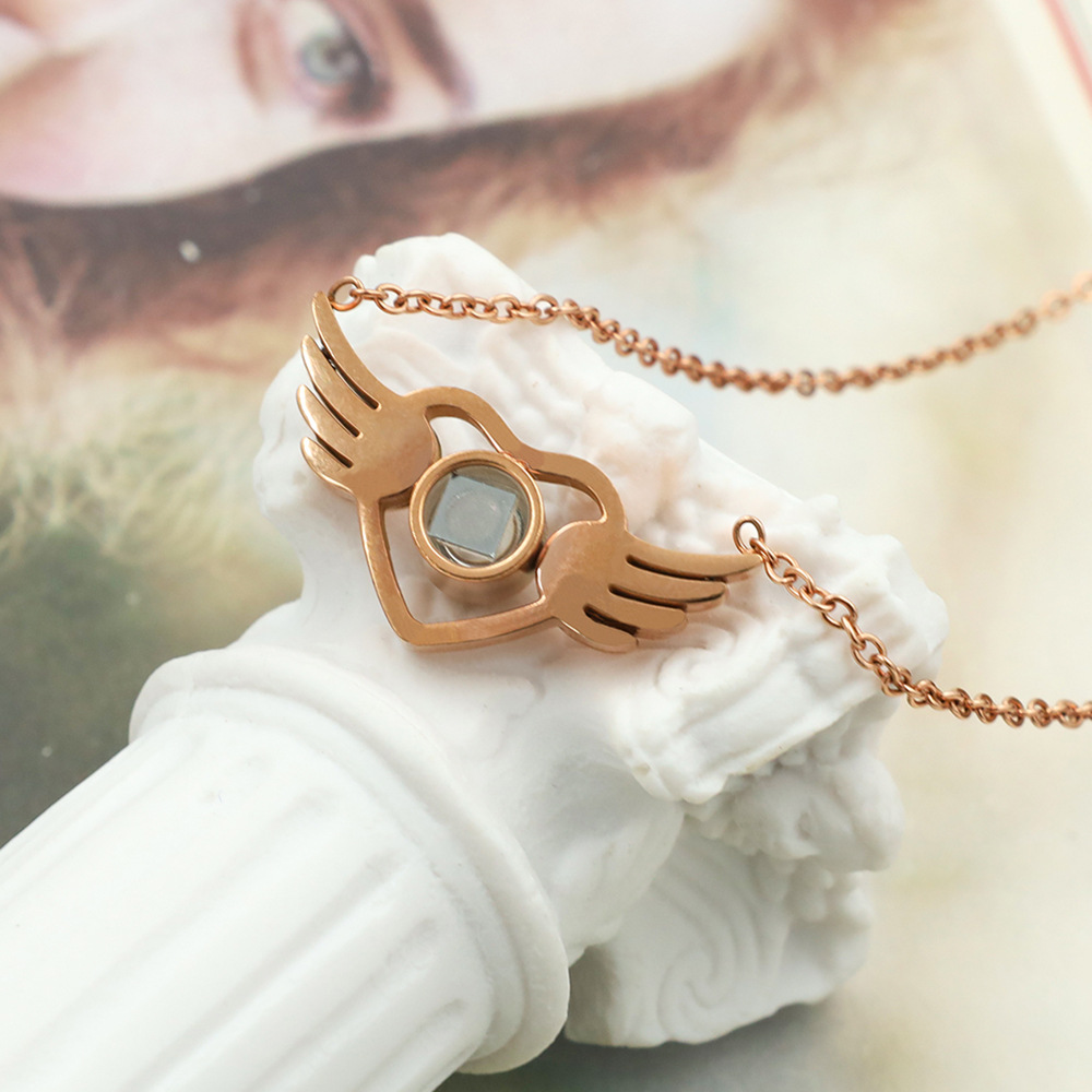 Minimalism Women's Angel Wings Love Pendant Stainless Steel Necklace