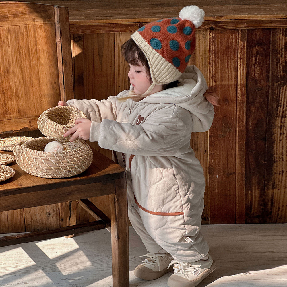 [Estilo personalizado] 2024 nuevo bebé de invierno coreano de dibujos animados lindo oso grueso cálido abrigo de una pieza