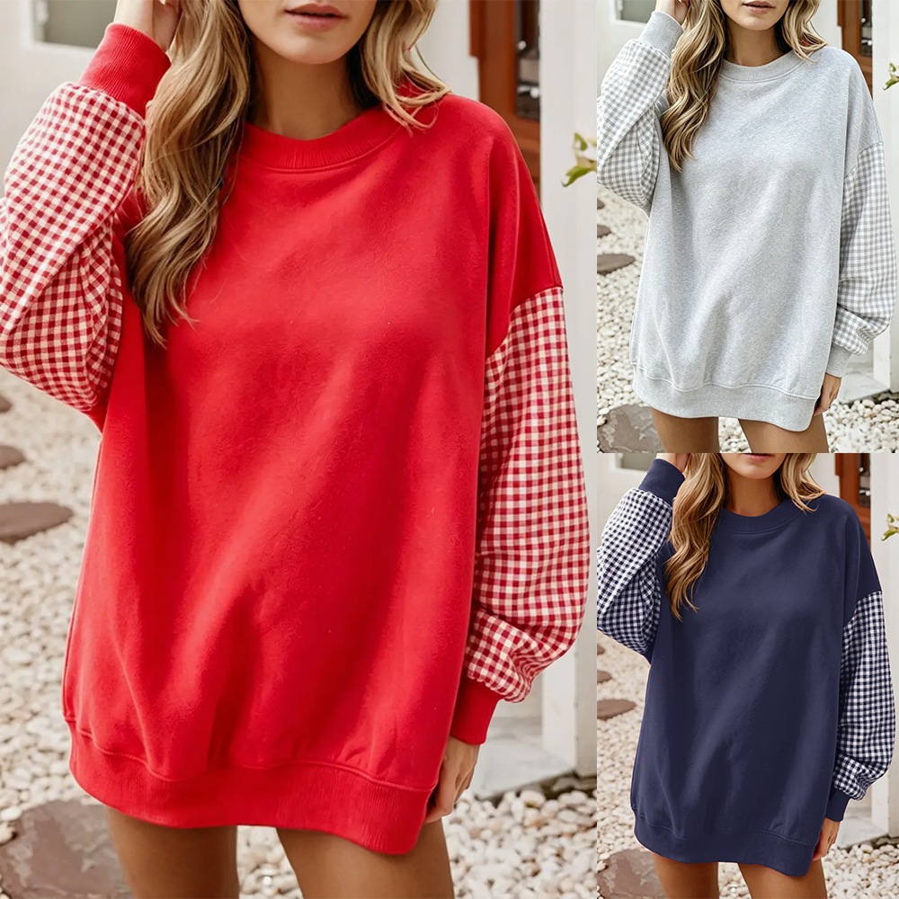 autumn colored long-sleeve with a round collar