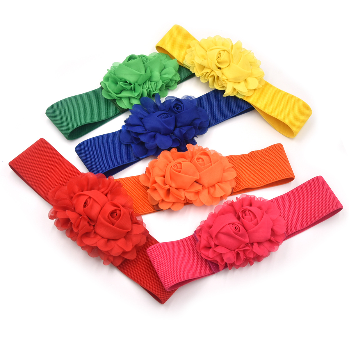 批发雪纺玫瑰双花朵松紧腰封 韩版女士双花超宽腰封/腰带