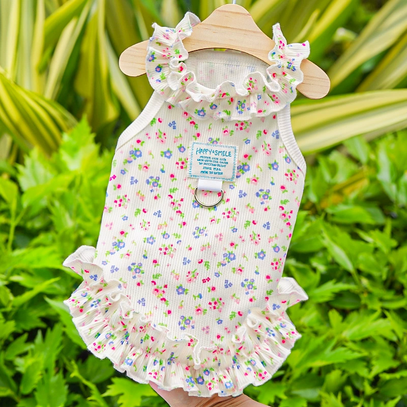 Летняя юбка с цветочным принтом, одежда для собак и кошек, весенняя свежая юбка принцессы, тонкая и дышащая юбка для бишонов