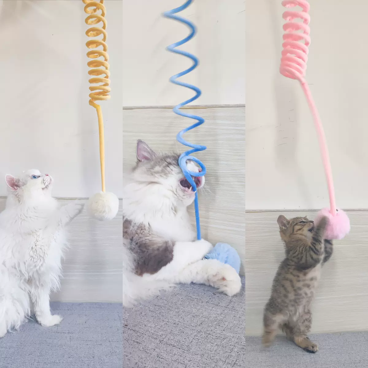 宠物用品厂家直销自嗨吸盘弹簧兔毛球逗猫棒可伸缩悬挂秋千猫玩具