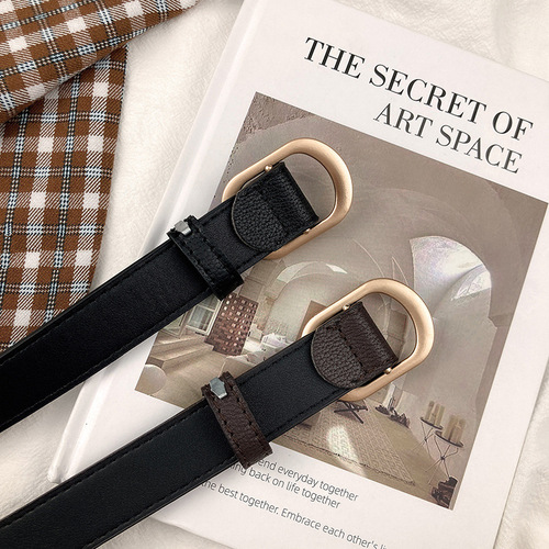 Leather Belt for Women, New Summer Style, No Holes, Black, Student-Friendly, Fashionable Korean Version, Instagram Style Coat Accessory