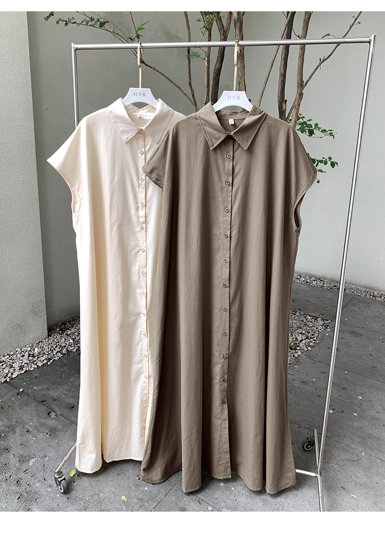 Simple Style Solid Color Maxi Dresses Cotton And Linen Button Shirt Dress Maxi Long Dress Dresses display picture 5