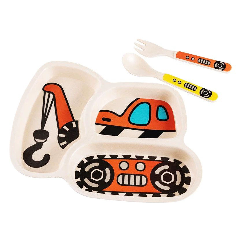 Детская посуда из бамбукового волокна, мультяшная Автомобильная Инженерная машина, Диэлектрическая тарелка для экскаватора, Детская подарочная посуда для риса