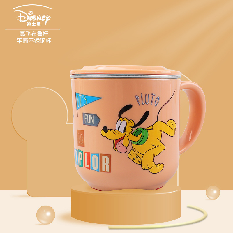 Taza de acero inoxidable para niños de Disney Taza de agua para niños Taza de agua para bebés Taza de leche casera anticaídas Set de cubiertos para bebés