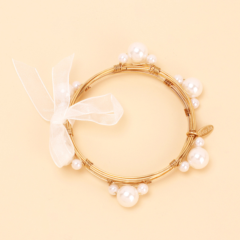 Sweet Bow Knot Imitation Pearl Lace Copper Bangle Copper Bracelets