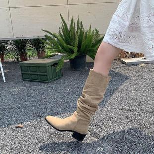 British style fashion slimming but knee high boots pleated pile sleeve boots women 2022 new long boots