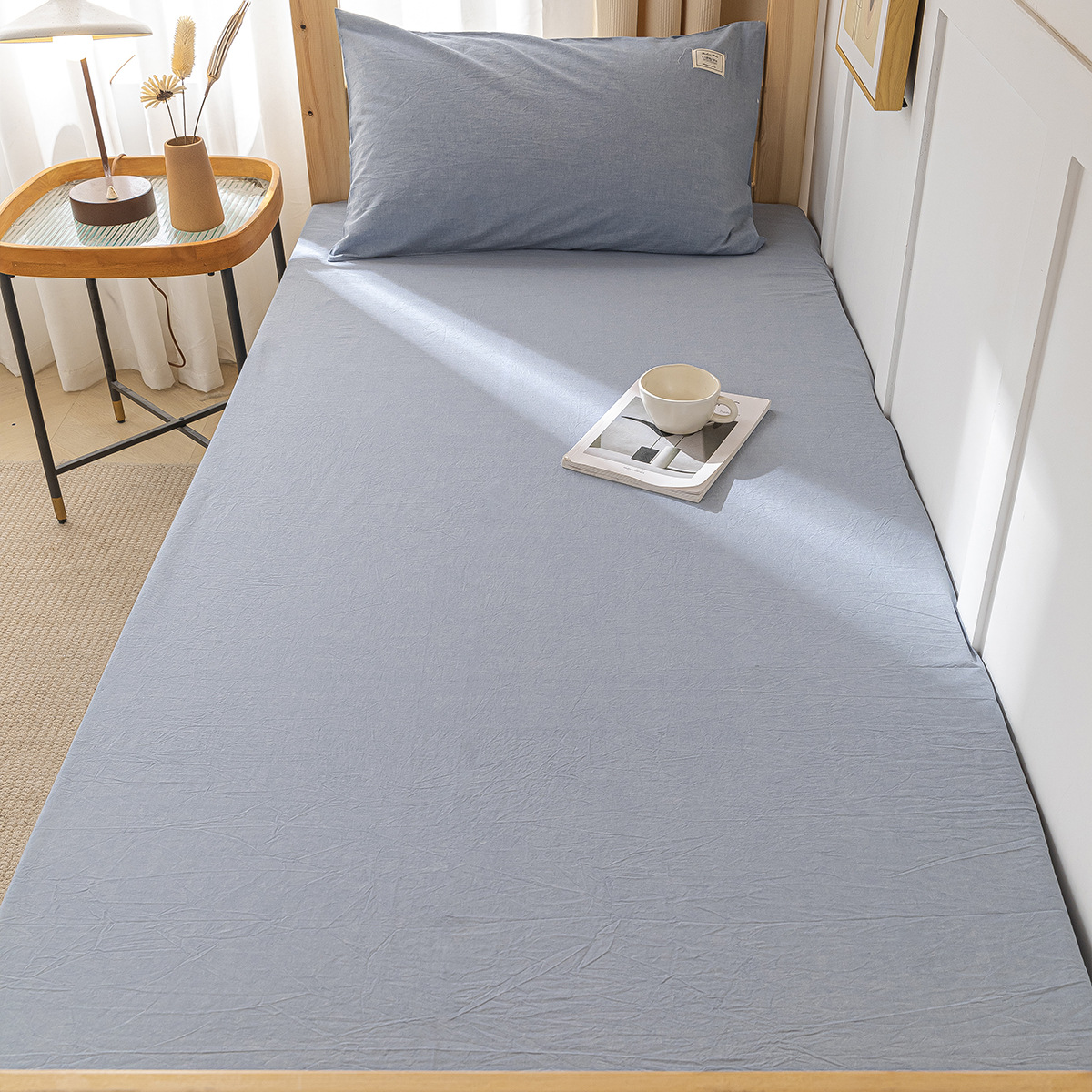 Sábana de algodón lavado de algodón puro para dormitorio de estudiantes, pieza individual 100 algodón, sábana de cama individual, funda de almohada, juego de tres piezas