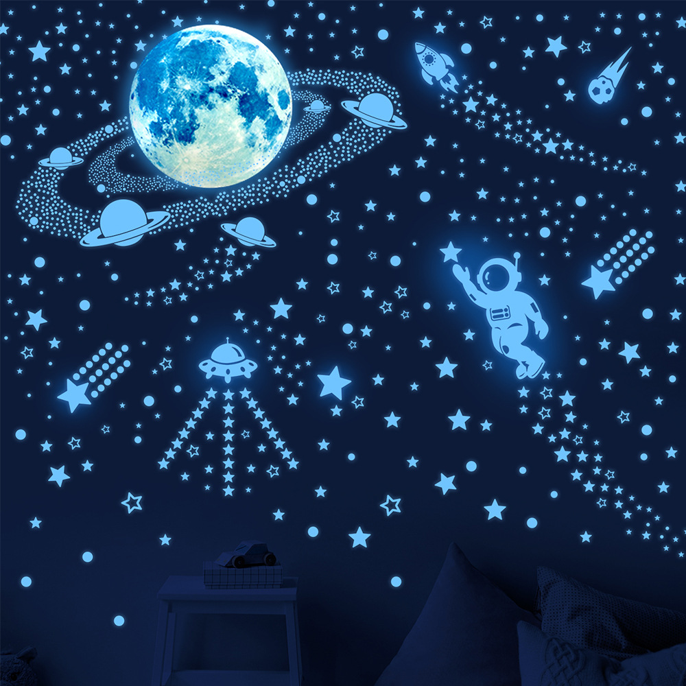 1521Pcs Popular Glow-In-The-Dark Moon Astronaut Rocket Star Dot Children's Room Bedroom Fluorescent Wall Stickers
