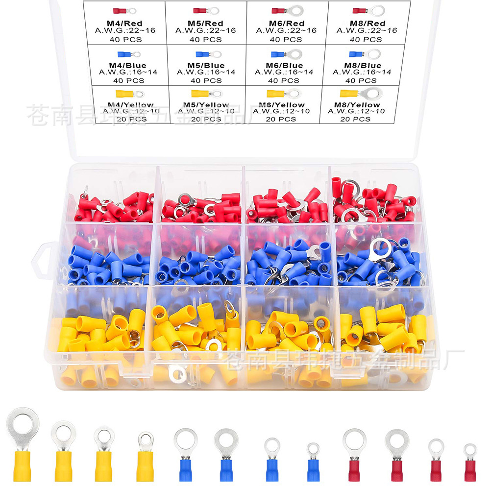 Boxed400pcs Cold-pressed Terminalulated Terminal Block Set Ring-shaped Cold-pressed Terminal Block