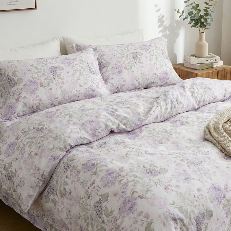 Luz de lujo Tencel Lino conjunto de cuatro piezas estilo pastoral impresión francés lluvia ropa de cama edredón cubierta hoja de cama al por mayor