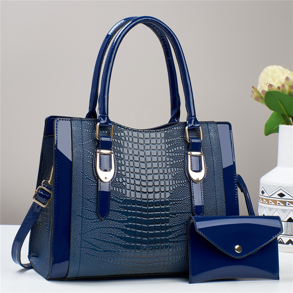 Bolsas de dos piezas, bolsas de gran capacidad, bolsas de mano con patrón de cocodrilo, bolsas de hombro casuales de moda, bolsas de mochila transfronterizas.