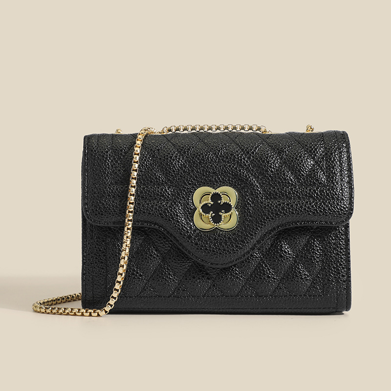 Borsa in caviale con diamanti a quadrifoglio per donna Borsa a tracolla singola con tracolla a spalla singola con temperamento di nuova moda estiva 2024_voghion.com