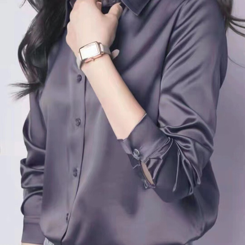 Satin French-Style Shirt for Women, Long-Sleeved, 2026 New Autumn Versatile Shirt, Elegant Retro Hong Kong Style Top, Plus Size, Slimming