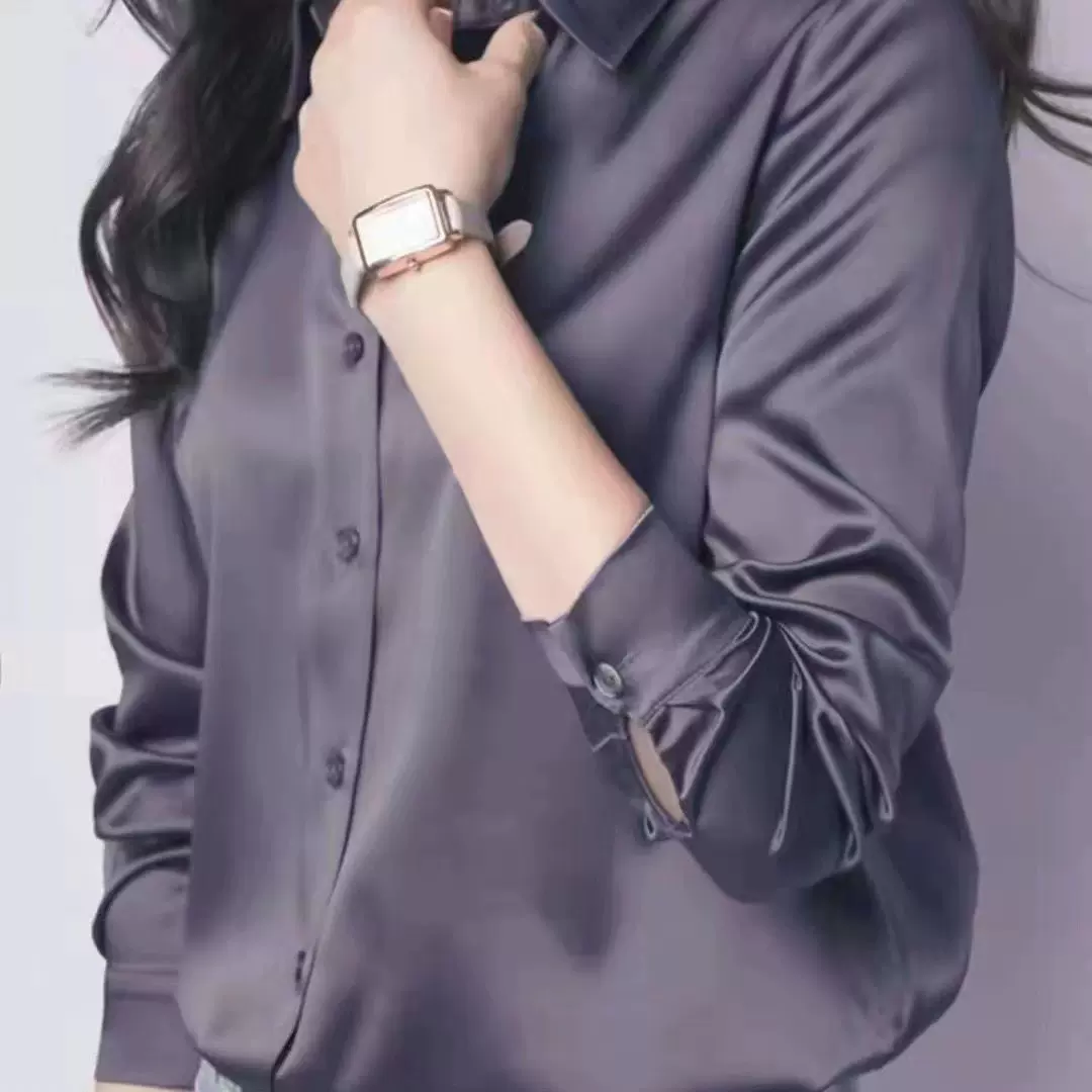 缎面法式衫女长袖2024新款秋季百搭衬衣气质复古港味上衣大码显瘦