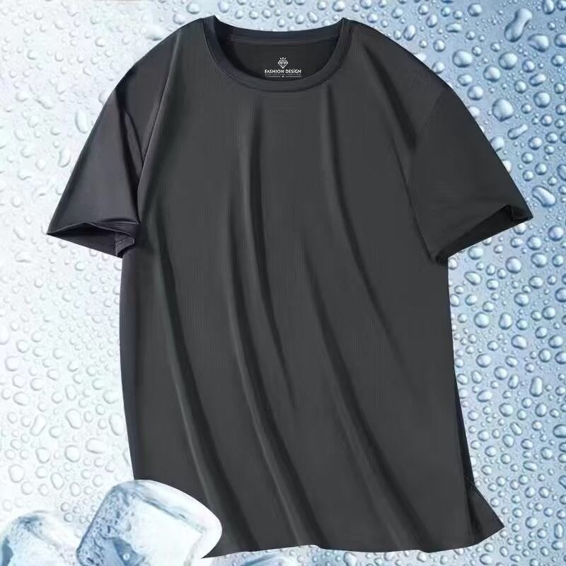 速乾性アイスシルクメッシュ半袖Tシャツメンズ夏の新しい通気性ランニングスポーツメンズ半袖紳士服T|undefined