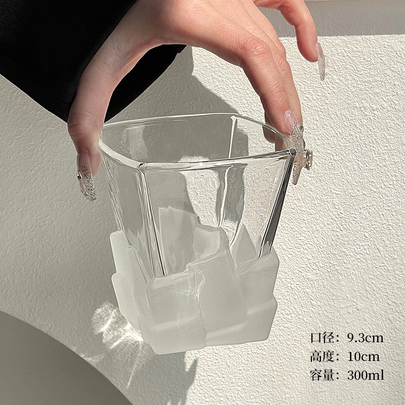 太空银冰块杯艺术感限定酒杯创意轻奢玻璃杯高级感水杯子威士忌杯|undefined