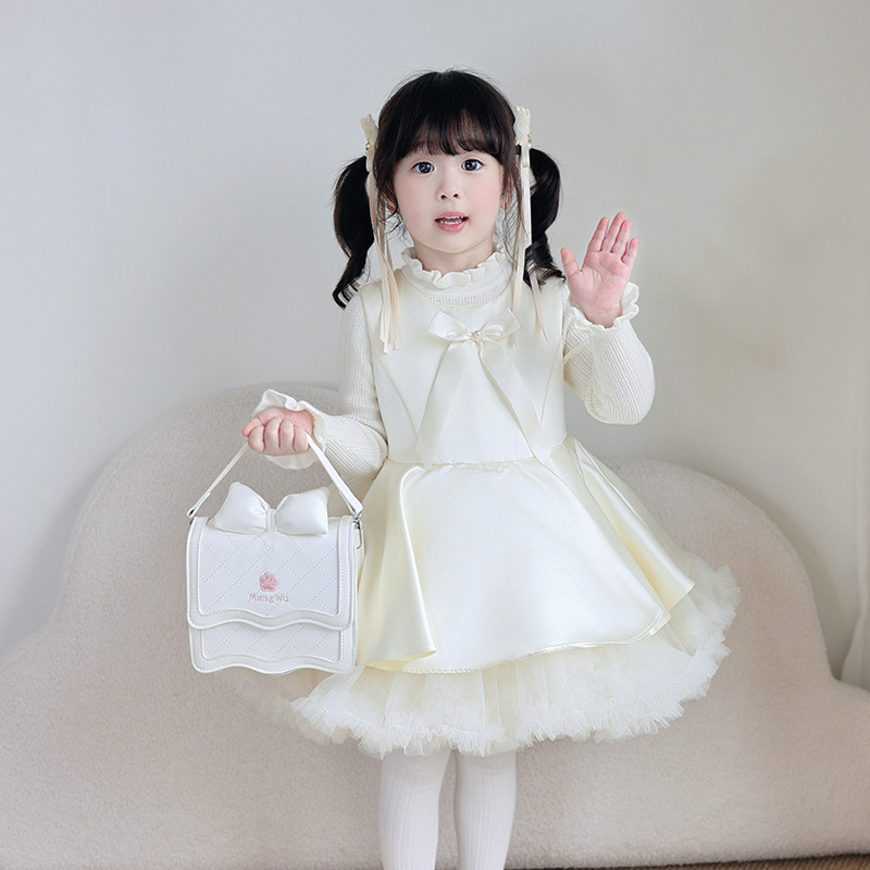 Bolsos de hombro de chicas lindos con arco extranjero bolsas de cadena bordadas de diamante coreanas nuevas bolsas de niños transfronterizas
