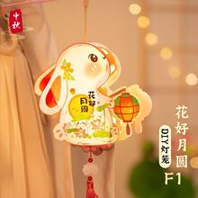 中秋节兔子灯笼儿童手提发光古风宫灯手工diy材料包卡通花灯玉兔