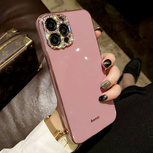 Suitable for Apple 15 mobile phone case, electroplated lens drill, iPhone 14 Promax protective cover, new 13 trendy brand creativity
