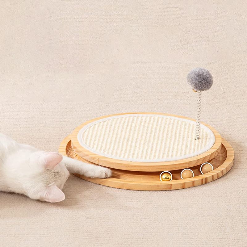 Gato de madera tablero de rasguño gatito de doble capa jugando juguete divertido con estera de cisne gato aliviando la garra de molienda tapada Bola de auto-Hola integrada