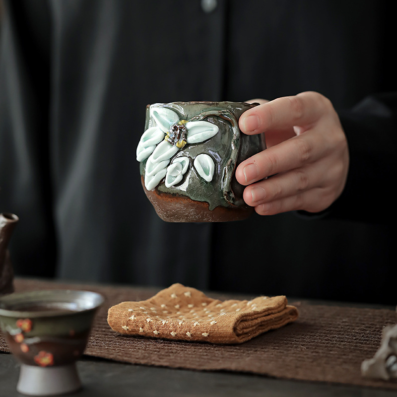 柴烧手工主人杯单杯日式志野茶盏纯手工柴烧茶杯品茗杯杯功夫茶具