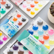 台湾固体水彩颜料12色儿童水粉画颜料小盒便携水彩套装学生用代发