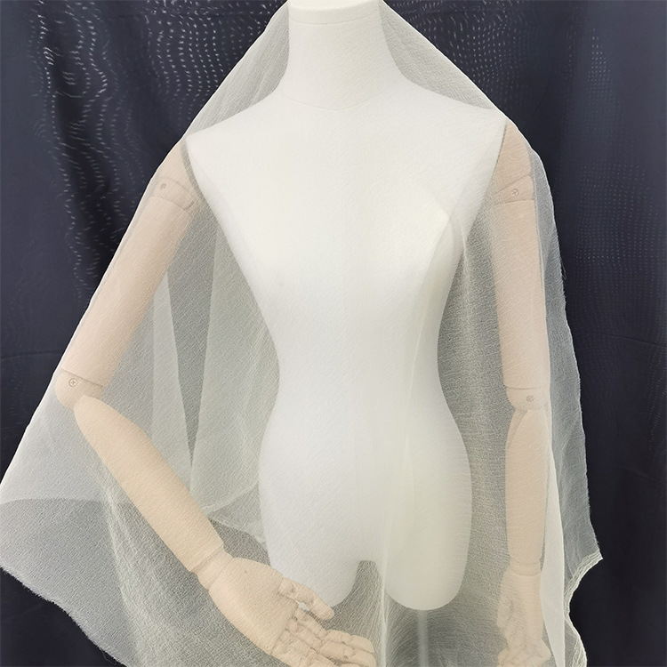厂家直销2040泡泡纱 透明肌理起皱蓬松网纱女裙汉服时装布料
