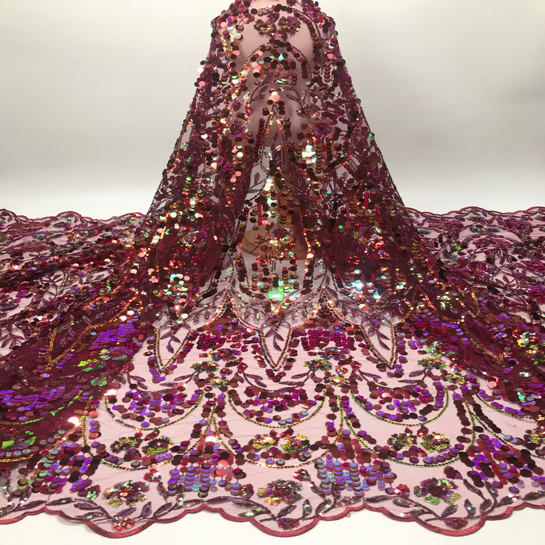 Tela de bordado de lentejuelas de malla inferior bordado de cuentas pieza colgante popular original llano ropa de niños vestido de moda tela JX1955