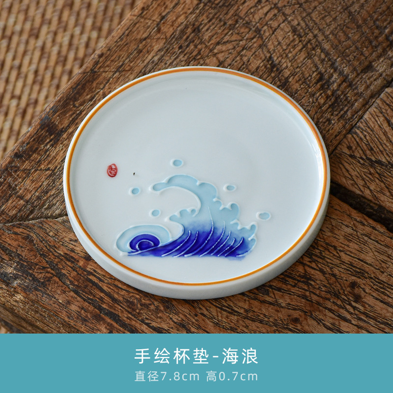 Pintado a mano taza de té estera creativa en relieve loto cerámica aislamiento estera Kung Fu juego de té ceremonia del té partes taza de té estera titular