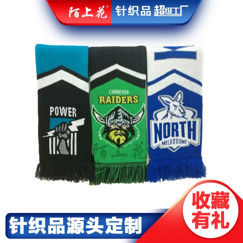 Акриловый вязаный жаккардовый футбольный шарф на заказ, профессиональный шарф для продвижения игр, фабричный шарф для фанатов на заказ