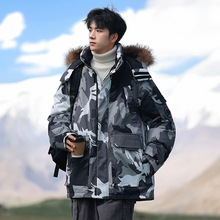 派克羽绒服男2025新款冬季加厚保暖防寒工装外套90白鸭绒红色冬装